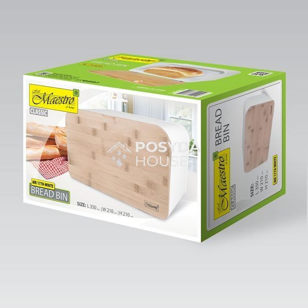 Хлебница из нержавеющей стали с деревянной крышкой на кухню белая Maestro MR-1770-w MR-1770-w фото