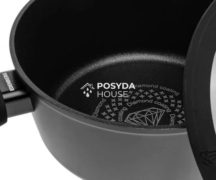 Каструля з алмазним покриттям та скляною кришкою 3,9 л 24x10,5 см Edenberg EB-3486 EB-3486 фото