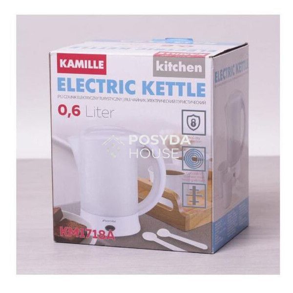 Чайник електричний Kamille 0.6 л пластиковий (білий/матовий c чашками і ложками) KM-1718A KM-1718A фото