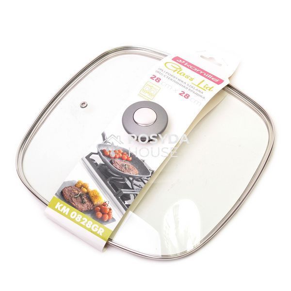 Кришка скляна квадратна Kamille 28см з металевим обідком KM-0828GR KM-0828GR фото