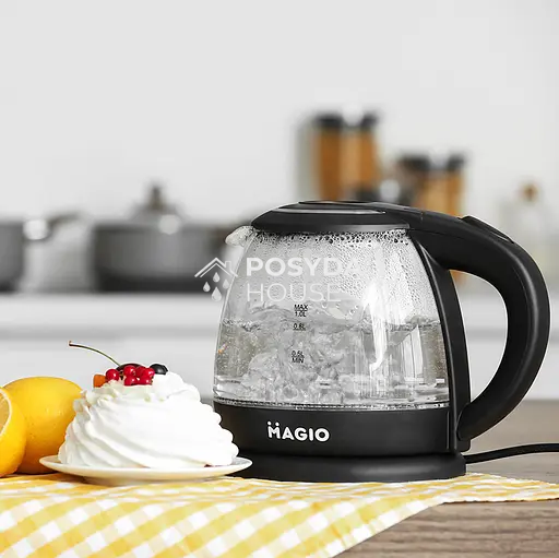 Электрочайник стеклянный черный 1 ​​л 900 Вт Magio МG-496 МG-496 фото