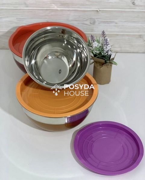 Набор мисок из нержавеющей стали 3шт с крышками Edenberg EB-3635 EB-3635 фото