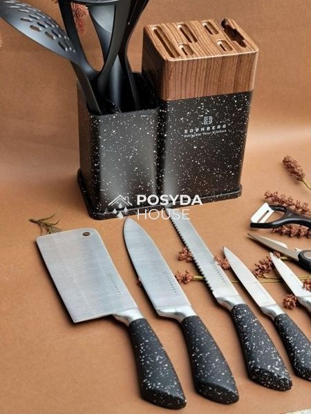Набір ножів 5шт, кухонні прилади 6шт та підставка Edenberg EB-11098-B EB-11098-B фото